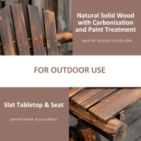 Outsunny Patio Wooden Double Adirondack Chair with Coffee Table Garden Loveseat Bench Vintage Carbonized Color(m-6)