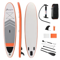 Soozier Inflatable Paddle Board, 11.5' x 32'' x 6'' Stand Up Paddle Board with Carry Bag, Non-Slip Deck, Adjustable Paddle, Hand Pump and Leash for All Skill Levels, Orange(m-2)