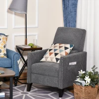 HOMCOM Push Back Manual Recliner Sofa,  Linen Fabirc Armchair with Thick Sponge Padding seat   and Footrest for Living Room, Dining Room, Office, Light Grey(m-4)