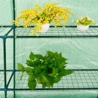 Outsunny 10' x 5' x 7' Lean to Greenhouse, Walk-In Wall Green House Plant Nursery with 2 Roll-up Doors and Window, PE Cover and 3 Wire Shelves, Green(m-13)