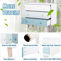 HOMCOM Kids Cabinet Bedroom Storage Unit 3 Drawer Toy Stand Sea Blue(m-6)