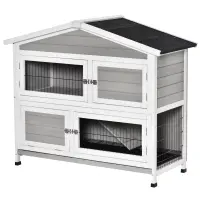 PawHut 48" 2-Story Rabbit Hutch Wooden Bunny Cage Small Animal Habitat with Ramp, No Leak Tray and Weatherproof Asphalt Roof, Indoor/Outdoor Light Grey(m-1)