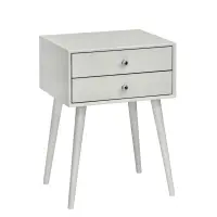 HOMCOM Side Table, Modern End Table with 2 Pull Out Drawers, Bedside Table with Display Tabletop and Solid Acacia Legs, Gray(m-1)