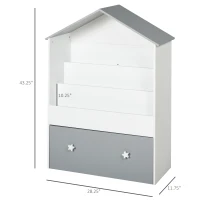 HOMCOM 3-Tier Bookcase with Drawer House Shaped Storage Organizer Bedroom Study Room for Children White & Grey(m-3)
