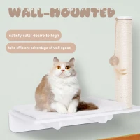 PawHut Wall-Mounted Cat Shelf W/ Scratching Post  Toy  Berber Fleece Mat Wood Kitten Climbing Tree(m-5)