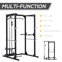Soozier Multi-Functional Power Tower Dip Station Pull Up Bar Lat Pull Down Machine, Power Cage Fitness Equipment for Home Gym, Weightlifting Barbell Squat Rack, Dip Workout Station(m-6)