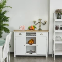 HOMCOM Wooden Storage Sideboard, Buffet Cabinet with Shelf, Wine Rack, 2 Drawers, White/Oak(m-9)