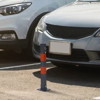 DURHAND Folding Parking Barrier With Reflective Stickers, Car Parking Space Post Lock Manual Parking Blocker Steel(m-1)