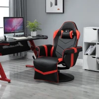Vinsetto High Back Racing Style Gaming Chair, PU Leather Gamer Recliner Chair with Swivel Pedestal Base, Adjustable Footrest, and Head Pillow, Red(m-2)