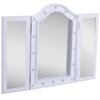 HOMCOM Lighted Tabletop Tri-Fold Vanity Mirror w/ LED Lights White(m-5)