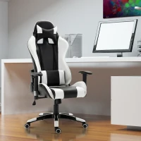 HOMCOM Executive Racecar Style Office Chair Gaming Recliner Swivel Adjustable PU Padded Home Office White(m-1)