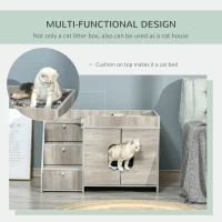 PawHut Hidden Litter Box Furniture Cat Washroom Decorative Kitten House Nightstand End Table Indoor with Multipurpose Ladder Cushion Oak(m-4)