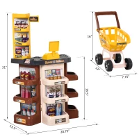 Qaba Kids Supermarket Playset with Shopping Cart Pretend Play Set Toys with Working Scanner & Credit Card Reader Play Toy Accessories Light & Sound for 3 to 6 Years Brown(m-3)
