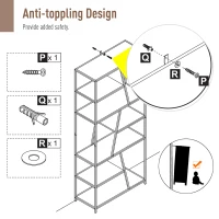 HOMCOM Modern Decorative Storage Shelf Bookcase Metal Frame for Living Room & Study Room, Black, and Wood(m-5)