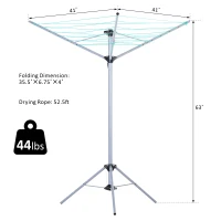 HOMCOM Foldable Umbrella Clothes Drying Rack Bed Sheet Dryer Aluminum 3 Arms 18 Lines 52.5ft Indoor Outdoor Pre-Assembled(m-3)