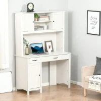 HOMCOM Computer Desk with Hutch, Home Office Workstation with Storage Shelves Drawers Cabinets, White(m-2)