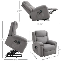 HOMCOM Electric Power Lift Recliner Massage Sofa Linen Surface w/ 8 Vibration Points 2 Remote, Living Room Office Furniture - Grey(m-3)