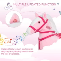 Qaba Kids Plush Toy Rocking Horse Pony Toddler Ride on Animal Rocker with Realistic Sounds, Birthday Gifts for Girls, Pink(m-5)