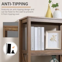 HOMCOM Farmhouse Chic 3-Tier Shelf Bookcase Display Rack with Drawer for Living Room, Bedroom, Office, Natural Wood(m-5)