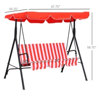 Outsunny 3-Seater Outdoor Porch Swing with Adjustable Canopy, Patio Swing Chair for Garden, Poolside, Backyard, Red and white(m-3)