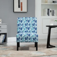 HOMCOM Linen Fabric Dining Chair with Pine Wood Legs and Sponge Padded Cushion, for Living Room, Dining Room, Leaf Pattern(m-6)