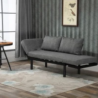 HOMCOM Single Person Chaise Lounger, Modern Sofa Bed with 5 Adjustable Positions, 2 Large Pillows, and Birch Legs, Charcoal Grey(m-2)