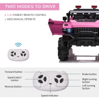 Aosom Kids Ride-On Car 12V RC 2-Seater Police Truck Electric Car For Kids with Full LED Lights, MP3, Parental Remote Control ,Pink(m-8)