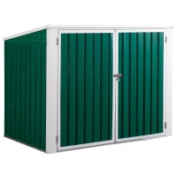 Outsunny Outdoor Steel Wheelie Trash Can Storage Shed Garbage Can Organizer With Double Door & Lid Rubbish Cover for 2 Trash Cans(m-2)