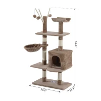 PawHut 53" Multi-Level Scratching Cat Tree Play House with Two Condos and Toys Light Brown(m-3)