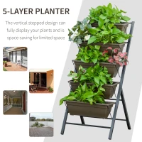 Outsunny 5-Tier Raised Garden Bed with 5 Planter Box, Outdoor Plant Stand Grow Containers with Leaking Holes for Balcony Patio Outdoor, Black(m-4)