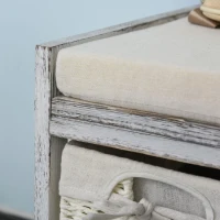 HOMCOM Wooden Shoe Bench with Cushion, Entryway Bench with 5 Removable Storage Baskets for Entryway, Living Room, Cream White(m-10)