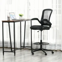 Vinsetto Tall Drafting Desk Chair Computer Desk Home Office Mesh Standing Chair with Mid Back, Foot Ring, Flip-up Arm, 360° Swivel Wheels, Black(m-2)