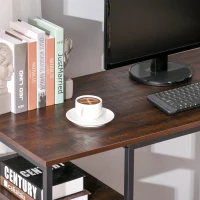 HOMCOM L-Shaped Home Office Desk with Bottom Tower Shelf, 3 Cube Shelves, Computer Writing Desk with Metal Frame, Walnut Brown(m-14)