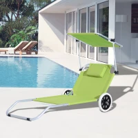 Outsunny Sun Lounger Chair Patio Adjustable Recliner 2 Wheel Sunshade w/Canopy(m-1)
