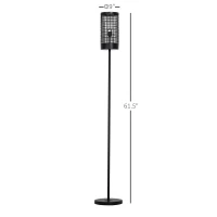 HOMCOM Freestanding Floor Lamp Retro Style Grid Lampshade Steel Base Strong and Stable Easy to Move Store Home Office Club Cafe - Black(m-3)