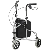 HOMCOM Steel Walker for Seniors, Three Wheel Adjustable Height Rollator with Handbrakes and Storage Bag(m-7)