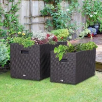 Outsunny 2 PCS Square Plastic Rattan Metal Flower Pot Indoor Outdoor Plants Box Seed(m-1)