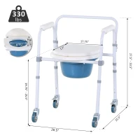 HOMCOM Personal Mobility Assist Bedside Commode Toilet Chair with 6-Level Adjustable Height & Shower Accessibility(m-3)