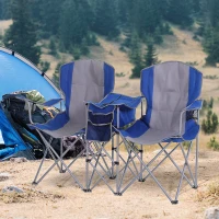 Outsunny 2 Person Folding Camping Chair Oxford Metal Fishing w/ Ice Bag  Cup Holder Blue(m-1)