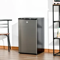 HOMCOM Mini Fridge with Freezer, Compact Mini Refrigerator with 3.1Cu Ft Capacity, Adjustable Shelves and Temperature and Reversible Door for Bedroom, Black/Silver(m-9)