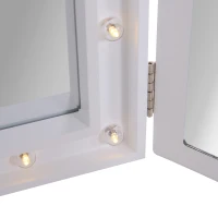 HOMCOM Lighted Tabletop Tri-Fold Vanity Mirror w/ LED Lights White(m-8)