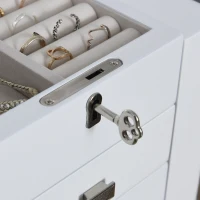 HOMCOM Tabletop Jewelry Box Beauty Organizer with Mirror, 6 Slot Shelves for Necklaces and Earrings, Lockable - White(m-6)