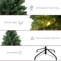 HOMCOM 7.5ft Tall Pre-Lit Slim Douglas Fir Artificial Christmas Tree with Realistic Branches, 350 Warm White LED Lights and 1075 Tips(m-6)