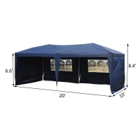 Outsunny 10’x20’ Pop Up Party Tent Outdoor Patio Instant Wedding Canopy Shelter with 4 Side Walls (Blue)(m-3)
