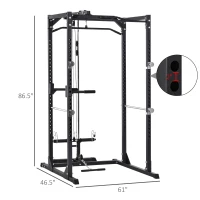 Soozier Multi-Functional Power Tower Dip Station Pull Up Bar Lat Pull Down Machine, Power Cage Fitness Equipment for Home Gym, Weightlifting Barbell Squat Rack, Dip Workout Station(m-3)