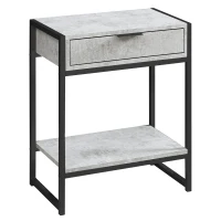 Monarch 24" Contemporary End Table Night Stand with Large Storage Drawer and Open Bottom Shelf - Grey Cement-Look / Black Nickel Frame(m-1)