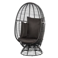 Outsunny Outdoor Wicker Egg Chair with Cushion, Lounge Chair Rattan 360 Degree Round Basket Chair for Backyard Garden Lawn Indoor Living Room, Brown(m-8)
