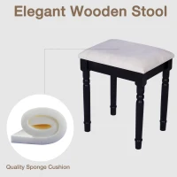 HOMCOM 63"H Elegant Vanity Table Set Tri-Fold Mirrored Make-Up Dressing Table with Cushioned Stool 5 Drawer Black(m-4)