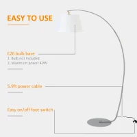 HOMCOM Arched Floor Lamp, Modern Standing Lamp with Foot Switch & Metal Base, Corner Reading Lamps Tall Pole Light for Office Bedroom Living Room, White(m-6)