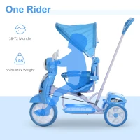 Qaba Kids Tricycle Ride-On Moped Canopy Tricycle with Stylish Design & Interactive Music & Lighting Functions, Gift for Baby Toddler Boys Girls, Blue(m-4)